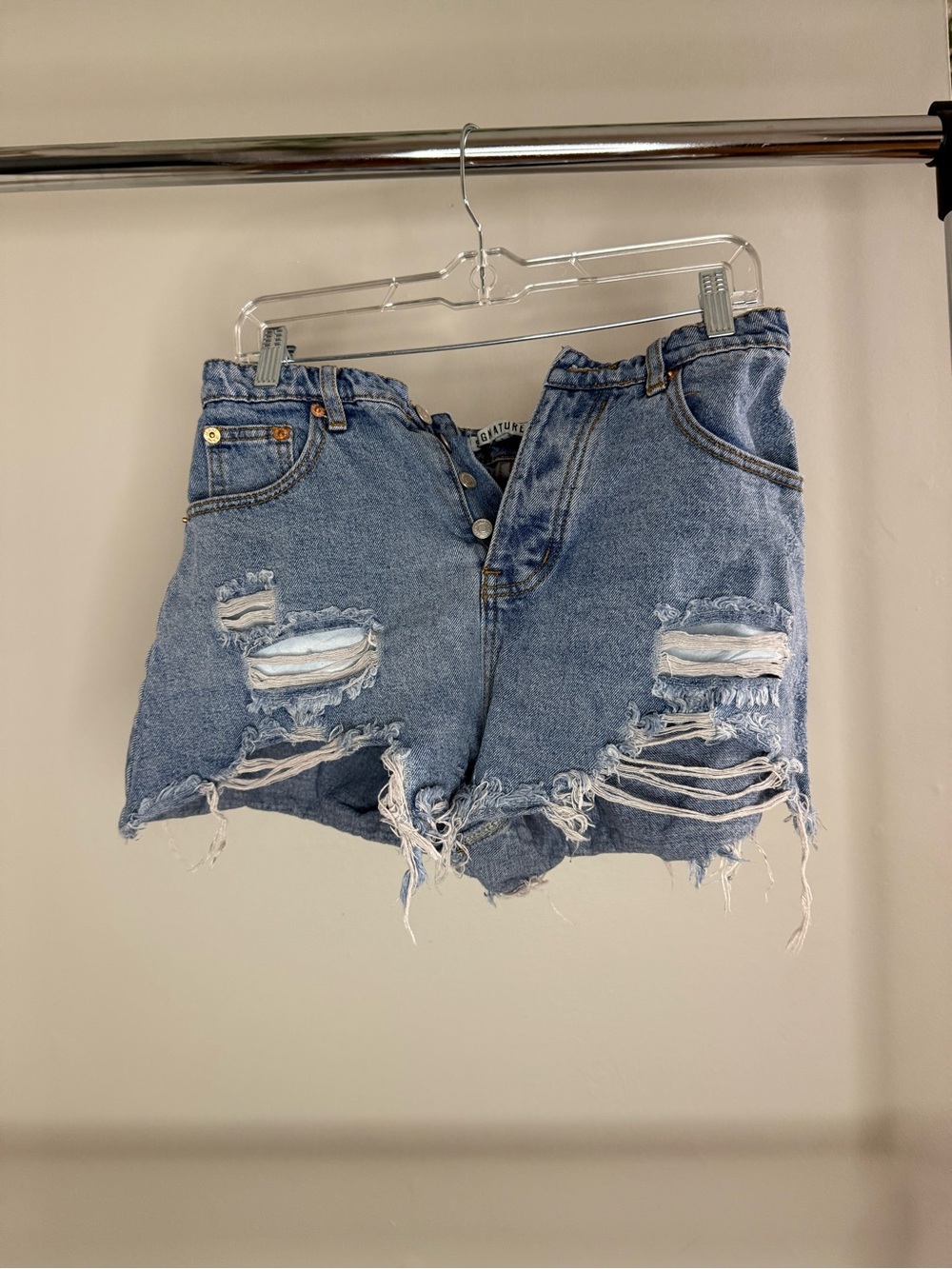 Signature8 Distressed Light Blue Jean Shorts